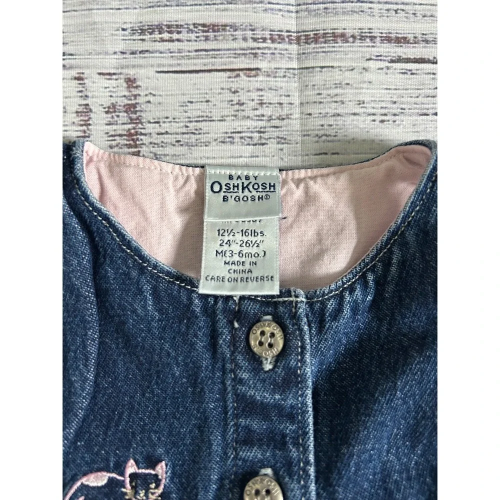 Baby OshKosh Denim‎ Dress Kitty Embroidered Pockets 3-6 Months